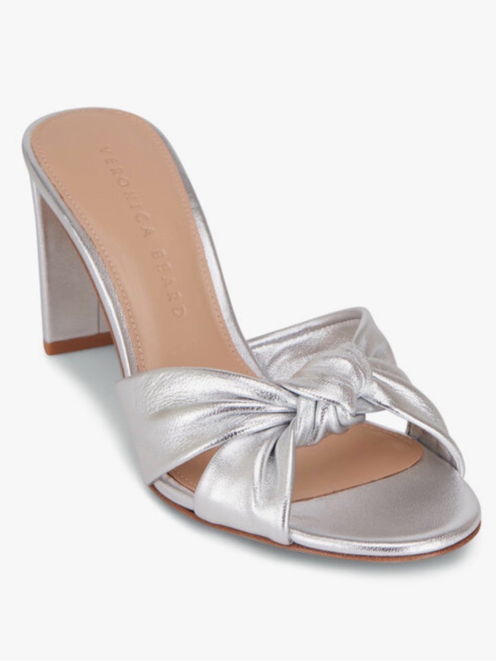Veronica Beard Metallic Silver Knot Mule with Block Heel